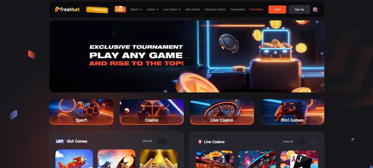 Captura del lobby de Freshbet