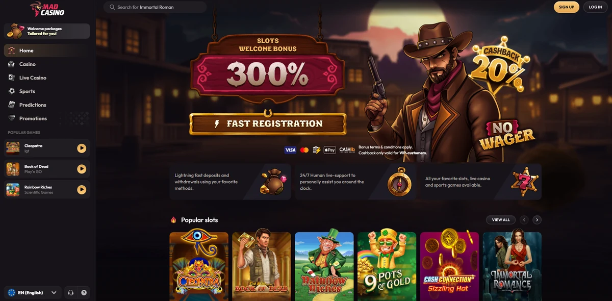 Captura del lobby del operador Madcasino